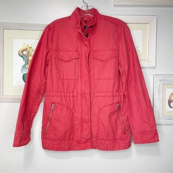 GAP Coral Red Long Sleeve Zip Up Utility Jacket Size Small - Picture 2 of 10
